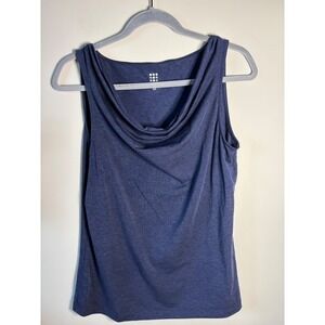 Title Nine Womens Medium M Sleeveless Cowl Neck Tank‎ Top Blue Athletic